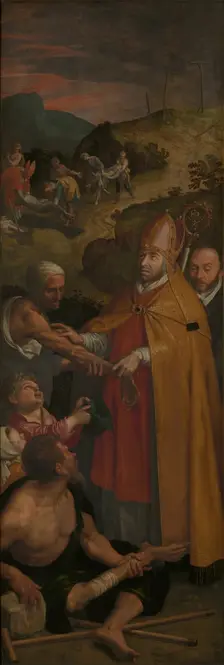 Saint Eligius helps the crippled and buries the dead, c1588. Creator: Ambrosius Francken I