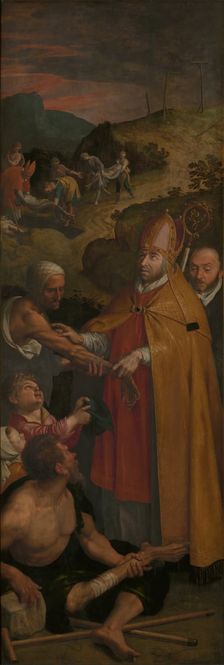 Saint Eligius helps the crippled and buries the dead, c1588. Creator: Ambrosius Francken I