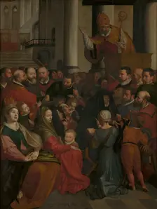 Saint Eligius preaches in Antwerp, 1588. Creator: Ambrosius Francken I