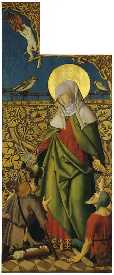 Saint Elisabeth offering bread and Wine to two Beggars (Exterior right wing), 1515. Creator: Anon