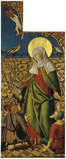 Saint Elisabeth offering bread and Wine to two Beggars (Exterior right wing), 1515. Creator: Anon
