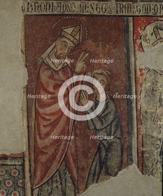 Saint Ermengol exorcising a demon-possessed', mural passed to canvas, around 1300.