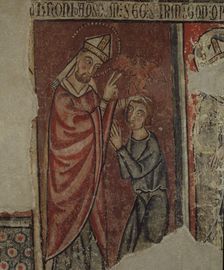 Saint Ermengol exorcising a demon-possessed mural passed to canvas, around 1300