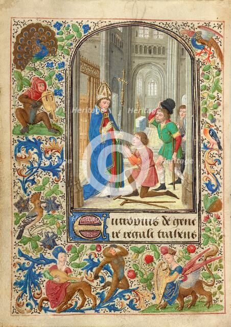Saint Eutrope Healing a Person; Prayer Book of Charles the Bold, 1469. Creator: Lieven van Lathem.