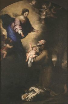 Saint Felix of Cantalice with the Christ Child before the Virgin , 1668-1669. Creator: Murillo, Bartolomé Estebàn (1617-1682)