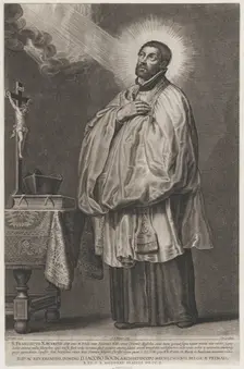 Saint Francis Xavier with a divine light emanating towards him from the upper left,..., ca. 1623-33. Creator: Boetius Adams Bolswert