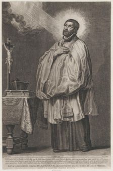Saint Francis Xavier with a divine light emanating towards him from the upper left,..., ca. 1623-33. Creator: Boetius Adams Bolswert