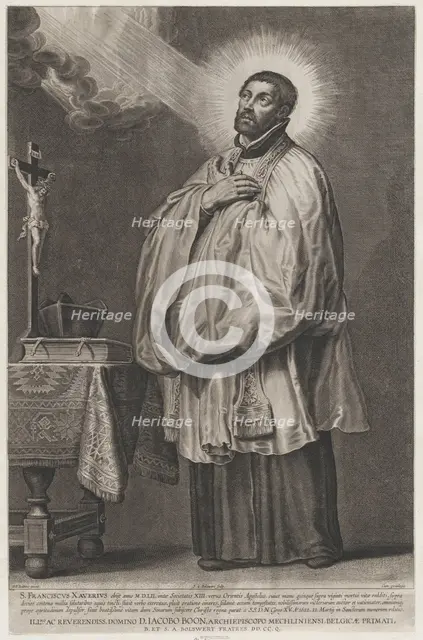 Saint Francis Xavier with a divine light emanating towards him from the upper left,..., ca. 1623-33. Creator: Boetius Adams Bolswert.