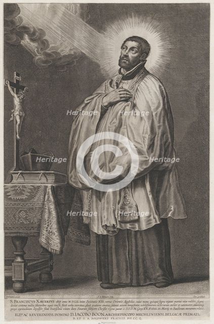 Saint Francis Xavier with a divine light emanating towards him from the upper left,..., ca. 1623-33. Creator: Boetius Adams Bolswert.