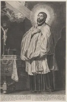 Saint Francis Xavier with a divine light emanating towards him from the upper left, with a..., 1622. Creator: Anon