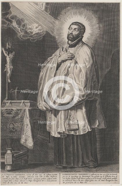Saint Francis Xavier with a divine light emanating towards him from the upper left, with a..., 1622. Creator: Anon.