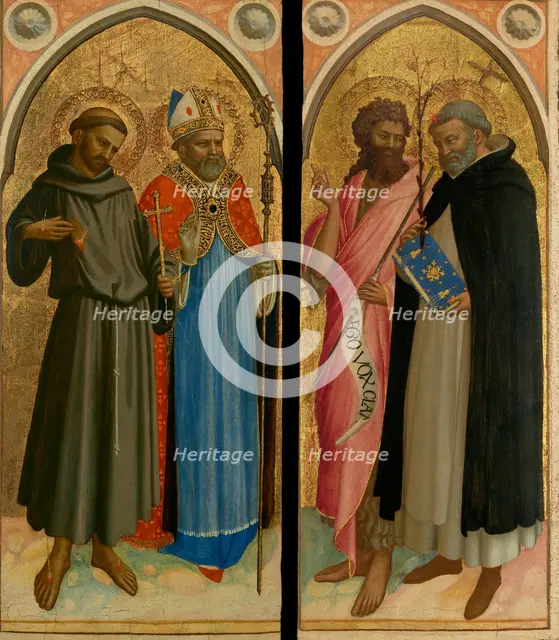 Saint Francis and a Bishop Saint, Saint John the Baptist and Saint Dominic, late 1420s. Creator: Fra Angelico.
