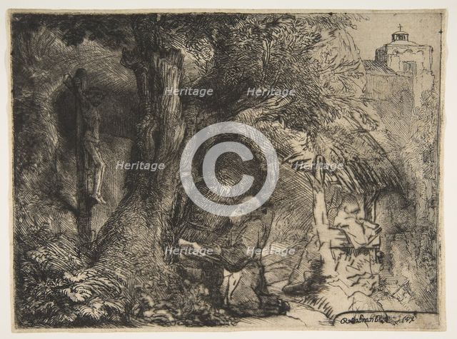 Saint Francis beneath a Tree, Praying, 1657. Creator: Rembrandt Harmensz van Rijn.