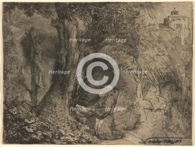 Saint Francis beneath a Tree Praying, 1657. Creator: Rembrandt Harmensz van Rijn.