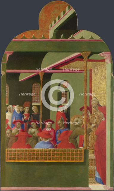 Saint Francis before Pope Honorius III (From Borgo del Santo Sepolcro Altarpiece), 1437-1444. Creator: Sassetta (1392-1450).