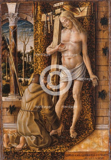 Saint Francis Catches the Blood of Christ from the Wounds, 1480-1490. Artist: Crivelli, Carlo (c. 1435-c. 1495)