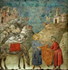 Saint Francis Giving his Mantle to a Poor Man (from Legend of Saint Francis), 1295-1300. Creator: Giotto di Bondone (1266-1377)