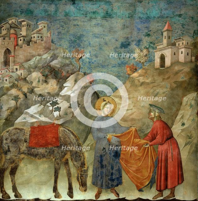 Saint Francis Giving his Mantle to a Poor Man (from Legend of Saint Francis), 1295-1300. Creator: Giotto di Bondone (1266-1377).