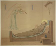 Saint Francis in his cell: An angel quenches the dying man's longing for music, 1855. Creator: Eduard von Steinle