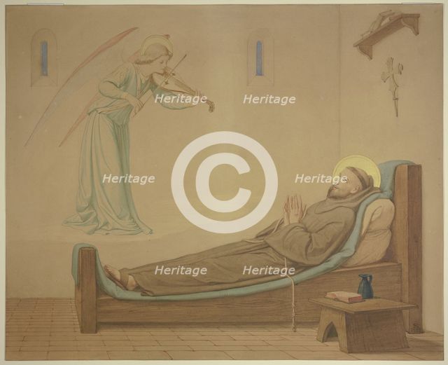 Saint Francis in his cell: An angel quenches the dying man's longing for music, 1855. Creator: Eduard von Steinle.