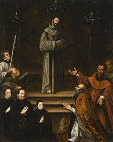 Saint Francis of Assisi Appearing before Pope Nicholas V, with Donors, 1628. Creator: Antonio Montufar