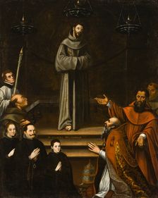 Saint Francis of Assisi Appearing before Pope Nicholas V, with Donors, 1628. Creator: Antonio Montufar