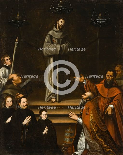 Saint Francis of Assisi Appearing before Pope Nicholas V, with Donors, 1628. Creator: Antonio Montufar.