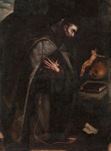 Saint Francis of Assisi kneeling in meditation, 1664. Creator: Mariana de la Cueva Benavides y Barradas