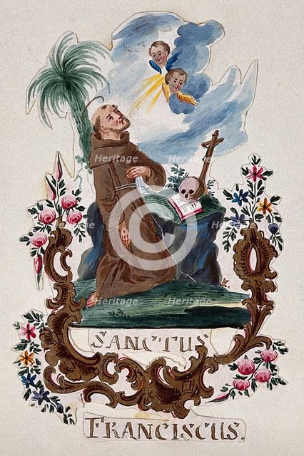 Saint Francis of Assisi, kneeling, receiving the stigmata. Creator: Unknown.