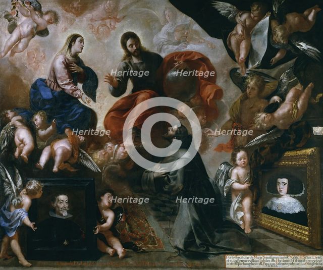 Saint Francis of Assisi in the Porziuncola with the Donors Antonio Contreras and María..., 1659. Creator: Francisco Caro.