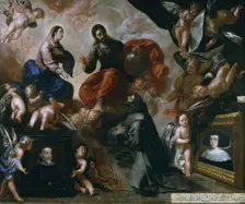 Saint Francis of Assisi in the Porziuncola with the Donors Antonio Contreras and María..., 1659. Creator: Francisco Caro