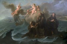 Saint Francis of Paola and his companions cross the strait to Messina on his cloak, 1723