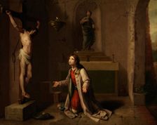 Saint Francis praying before the Christ of San Damiano, c1787. Creator: Zacarias Gonzalez Velazquez
