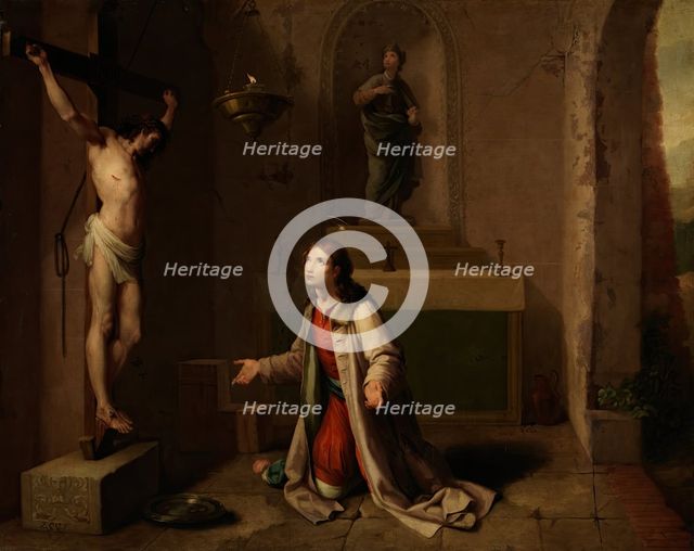 Saint Francis praying before the Christ of San Damiano, c1787. Creator: Zacarias Gonzalez Velazquez.
