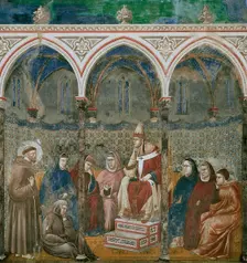 Saint Francis Preaching before Honorius III (from Legend of Saint Francis), 1295-1300. Creator: Giotto di Bondone (1266-1377)