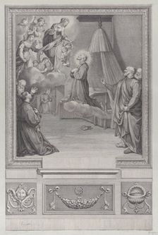 Saint kneeling before a vision of the Virgin Mary. Creator: Unknown