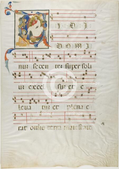 Saint Kneeling Before God Enthroned in a Historiated Initial "V" from an Antiphonary, 1310/15. Creator: Unknown.