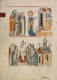 Saint Hedwig Offering Hospitality: Saint Hedwig Presenting Her Daughter Gertrude to the..., 1353. Creator: Unknown