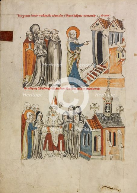 Saint Hedwig Offering Hospitality: Saint Hedwig Presenting Her Daughter Gertrude to the..., 1353. Creator: Unknown.