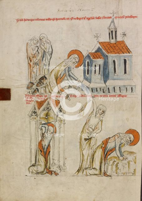 Saint Hedwig Leaving Bloody Footprints in the Snow: The Self-Flagellation of Saint Hedwig, 1353. Creator: Unknown.