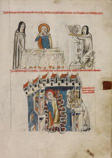 Saint Hedwig Listening to a Reading: Saint Hedwig Praying; Vita beatae Hedwigis, 1353. Creator: Unknown