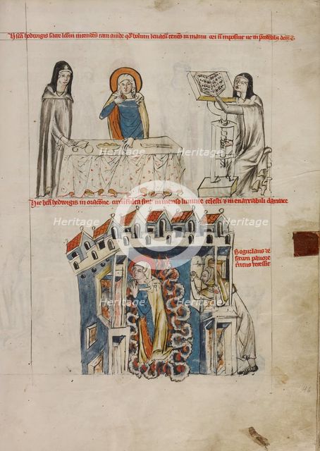 Saint Hedwig Listening to a Reading: Saint Hedwig Praying; Vita beatae Hedwigis, 1353. Creator: Unknown.