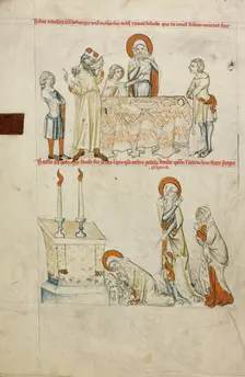 Saint Hedwig Refusing to Drink Wine: Saint Hedwig Praying before an Altar, 1353. Creator: Unknown