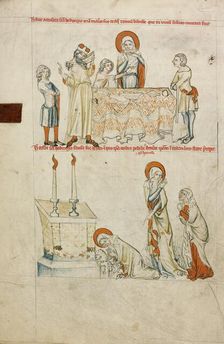 Saint Hedwig Refusing to Drink Wine: Saint Hedwig Praying before an Altar, 1353. Creator: Unknown