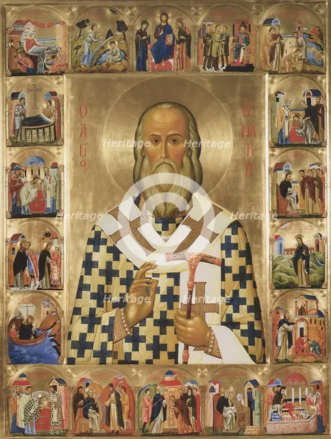 Saint Ignatius Brianchaninov with scenes from his life, 20th century. Artist: Russian icon  