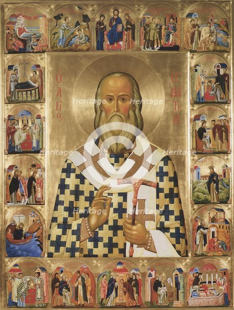 Saint Ignatius Brianchaninov with scenes from his life, 20th century. Artist: Russian icon  