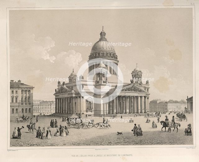 Saint Isaac's Cathedral As Seen From The Admiralteysky Prospekt (From: The Construction of the Saint Isaac's Cathedral), 1845. Artist: Montferrand, Auguste, de (1786-1858)