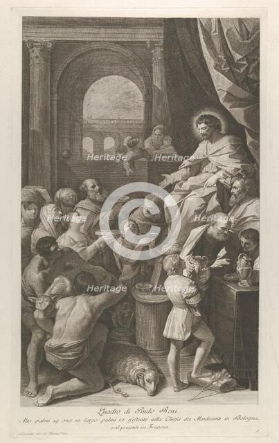 Saint Job seated at right receiving the gifts of the people..., ca. 1760-1800. Creator: Giuliano Traballesi.