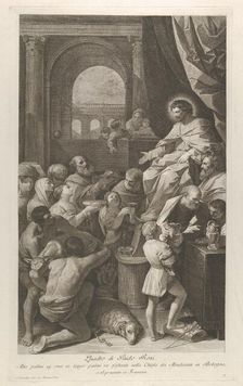 Saint Job seated at right receiving the gifts of the people..., ca. 1760-1800. Creator: Giuliano Traballesi