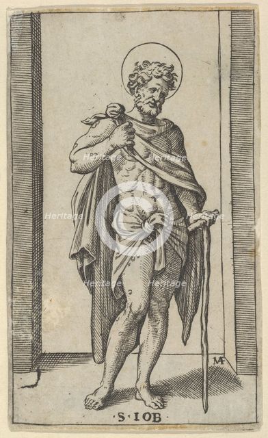 Saint Job, wearing a cloak, from the series 'Piccoli Santi' (Small Saints), ca. 1..., ca. 1500-1527. Creator: Marcantonio Raimondi.
